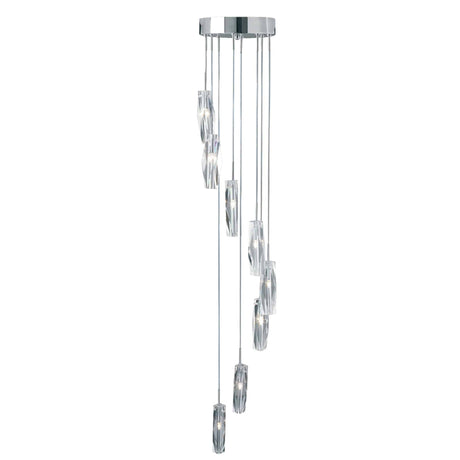 Sculptured Ice Multi-Drop Pendant - Chrome & Glass - Comet Lighting