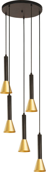 Signal 5Lt Multi-Drop Pendant - Black & Gold Metal - Comet Lighting