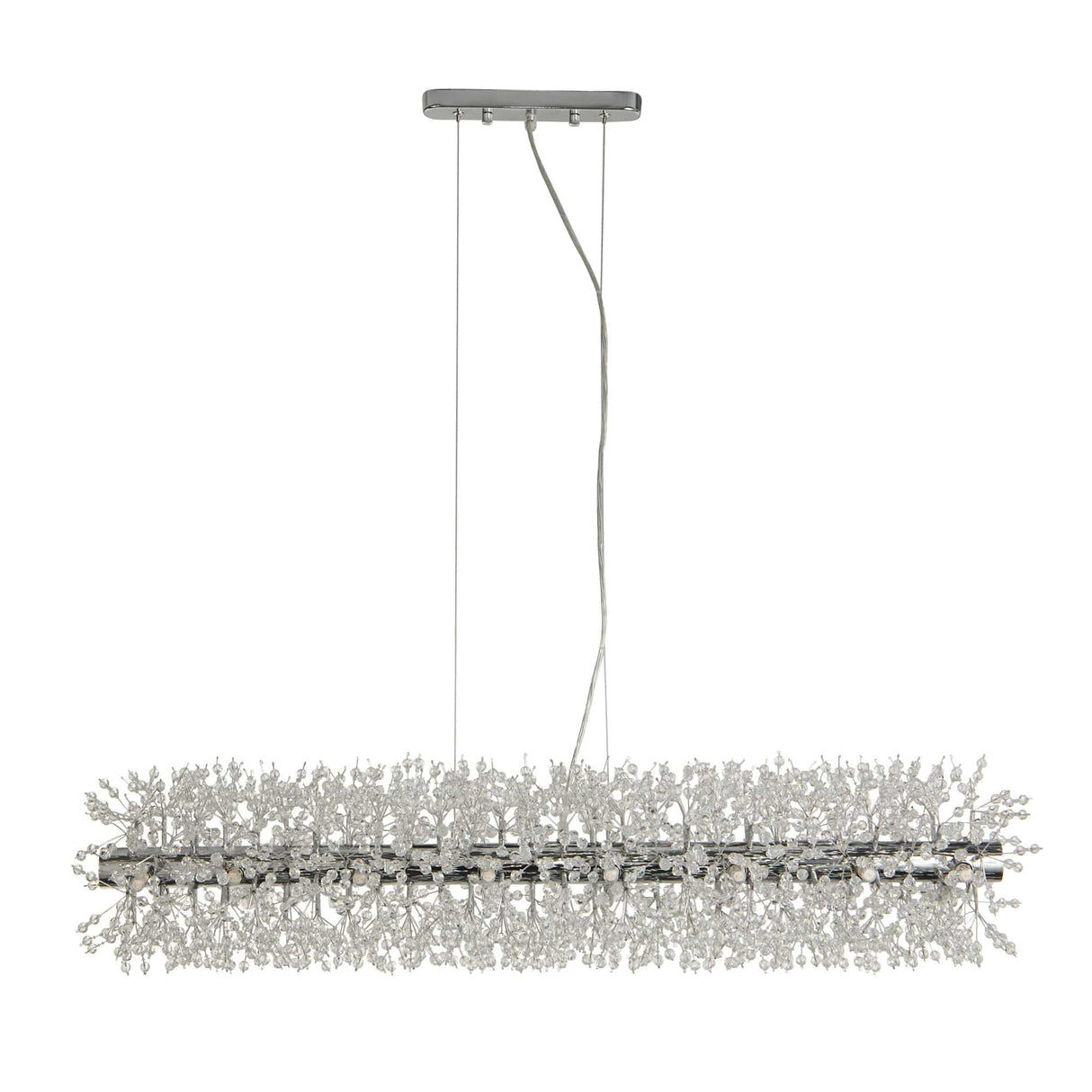 Sunburst 16Lt Bar Pendant - Chrome Metal & Glass Beads - Comet Lighting