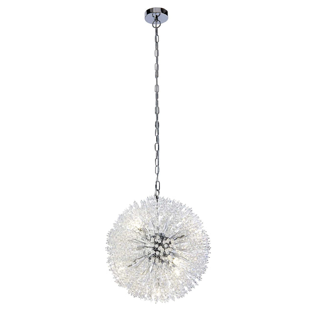 Sunburst 7Lt Pendant - Chrome Metal & Glass Beads - Comet Lighting