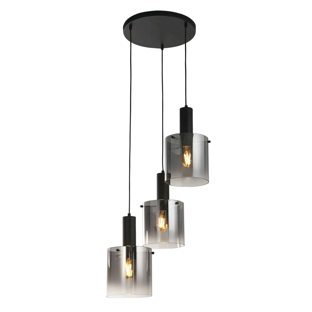 Sweden 3Lt Multi-Drop Pendant - Black Metal & Smoked Glass - Comet Lighting