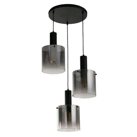 Sweden 3Lt Multi-Drop Pendant - Black Metal & Smoked Glass - Comet Lighting