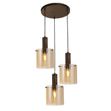 Sweden 3Lt Multi-Drop Pendant - Mocha Metal & Amber Glass - Comet Lighting