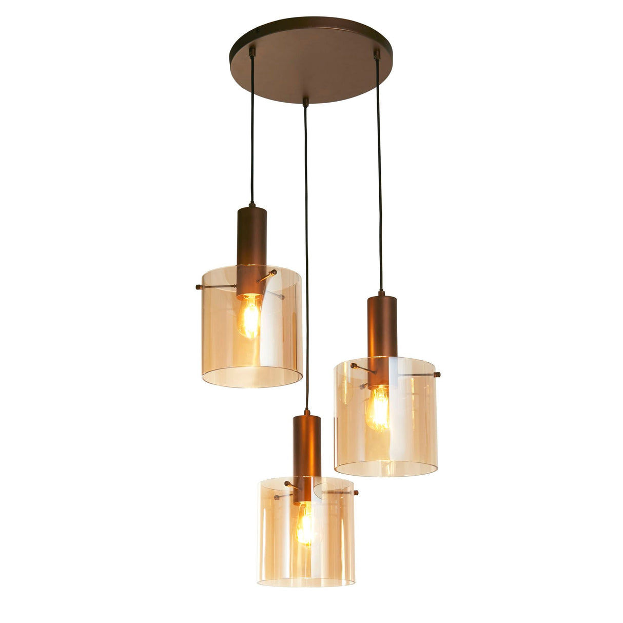 Sweden 3Lt Multi-Drop Pendant - Mocha Metal & Amber Glass - Comet Lighting