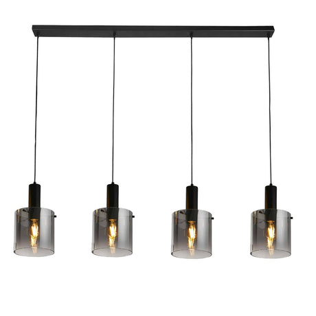 Sweden 4Lt Bar Pendant - Black Metal & Smoked Ombre Glass - Comet Lighting