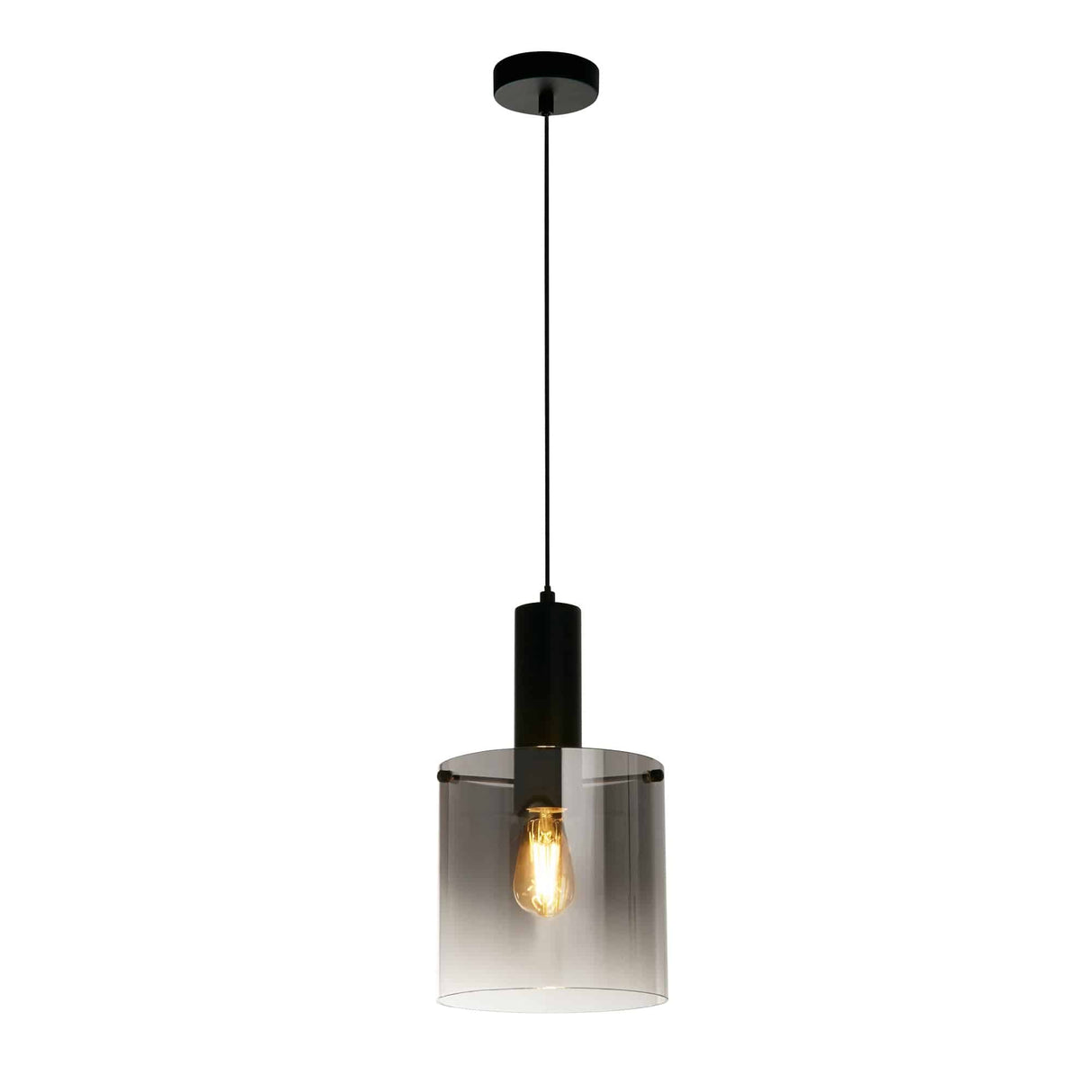 Sweden Pendant - Matt Black Metal & Smoked Ombre Glass - Comet Lighting