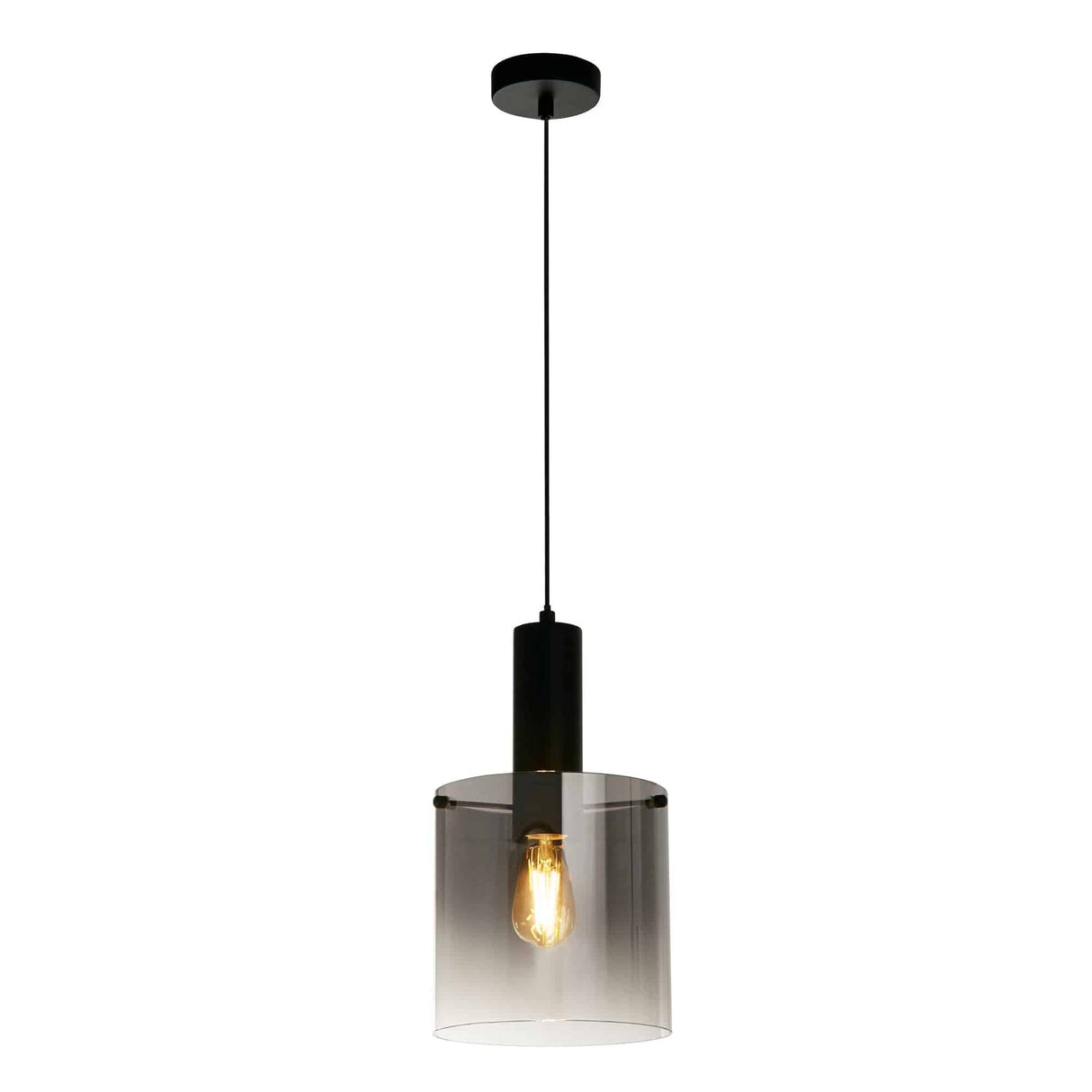 Sweden Pendant - Matt Black Metal & Smoked Ombre Glass - Comet Lighting