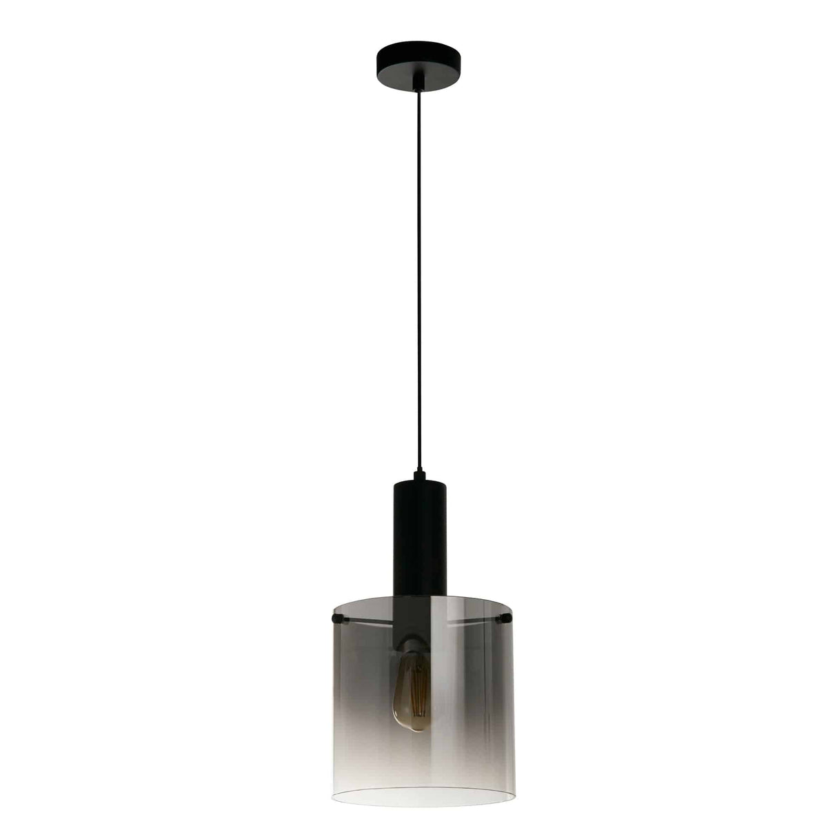 Sweden Pendant - Matt Black Metal & Smoked Ombre Glass - Comet Lighting