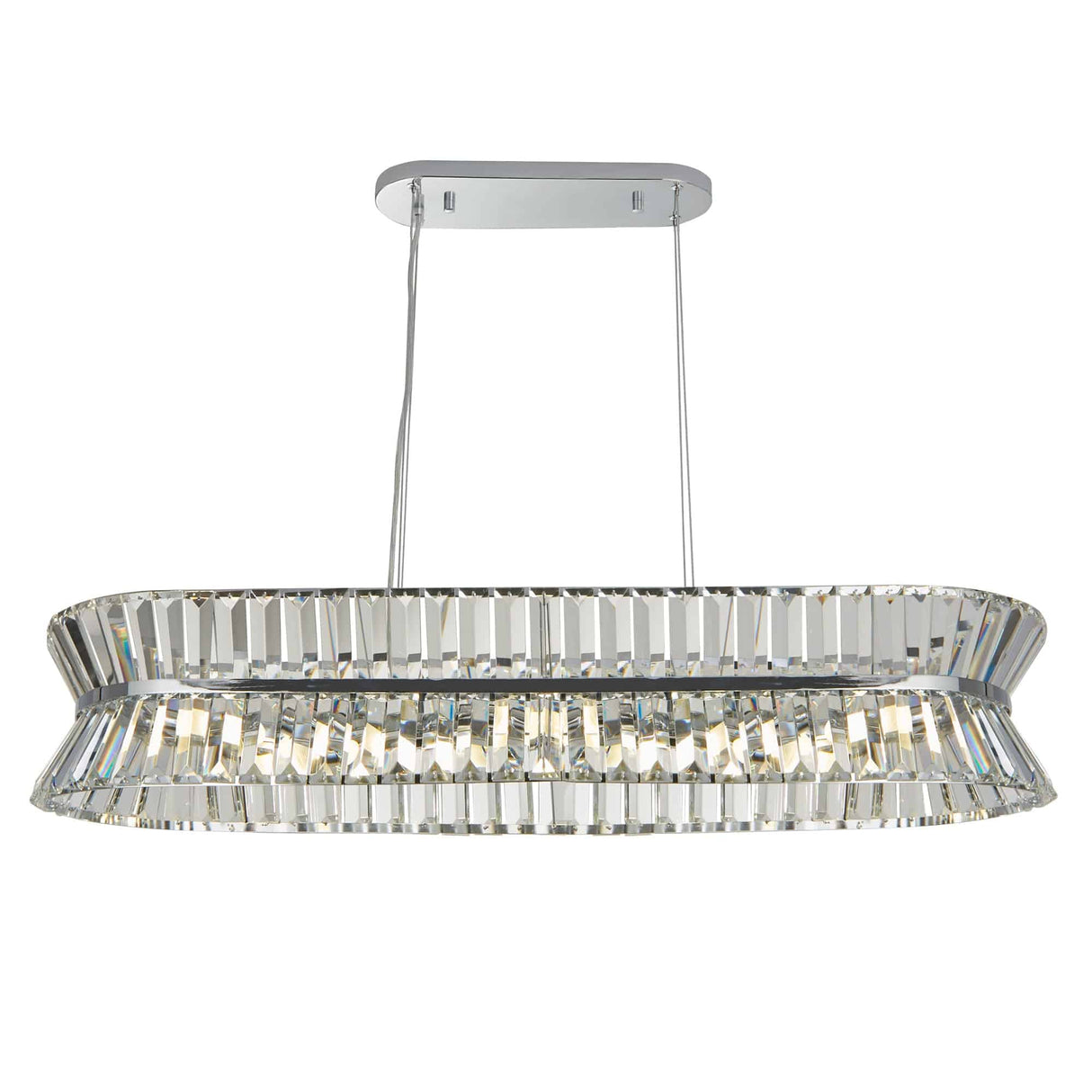 Uptown 10Lt Oval Pendant - Chrome Metal & Clear Crystal - Comet Lighting