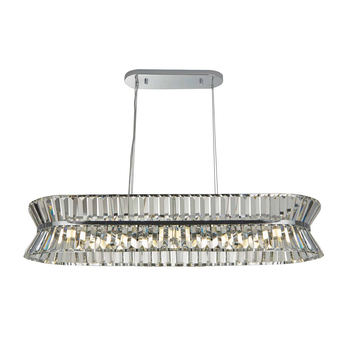 Uptown 10Lt Oval Pendant - Chrome Metal & Clear Crystal - Comet Lighting