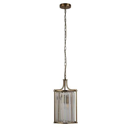 Victoria 2Lt Pendant - Antique Brass Metal & Clear Crystal - Comet Lighting