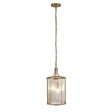 Victoria  2Lt Pendant - Antique Brass Metal & Clear Crystal - Comet Lighting