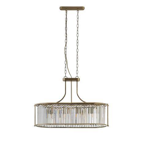 Victoria 5Lt Oval Pendant - Antique Brass & Clear Crystal - Comet Lighting