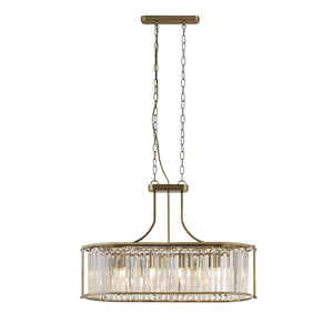 Victoria 5Lt Oval Pendant - Antique Brass & Clear Crystal - Comet Lighting