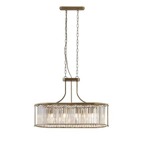 Victoria 5Lt Oval Pendant - Antique Brass & Clear Crystal - Comet Lighting