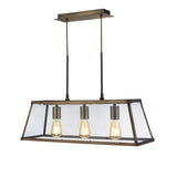 Voyager 3Lt Bar Pendant - Antique Brass Metal & Glass - Comet Lighting