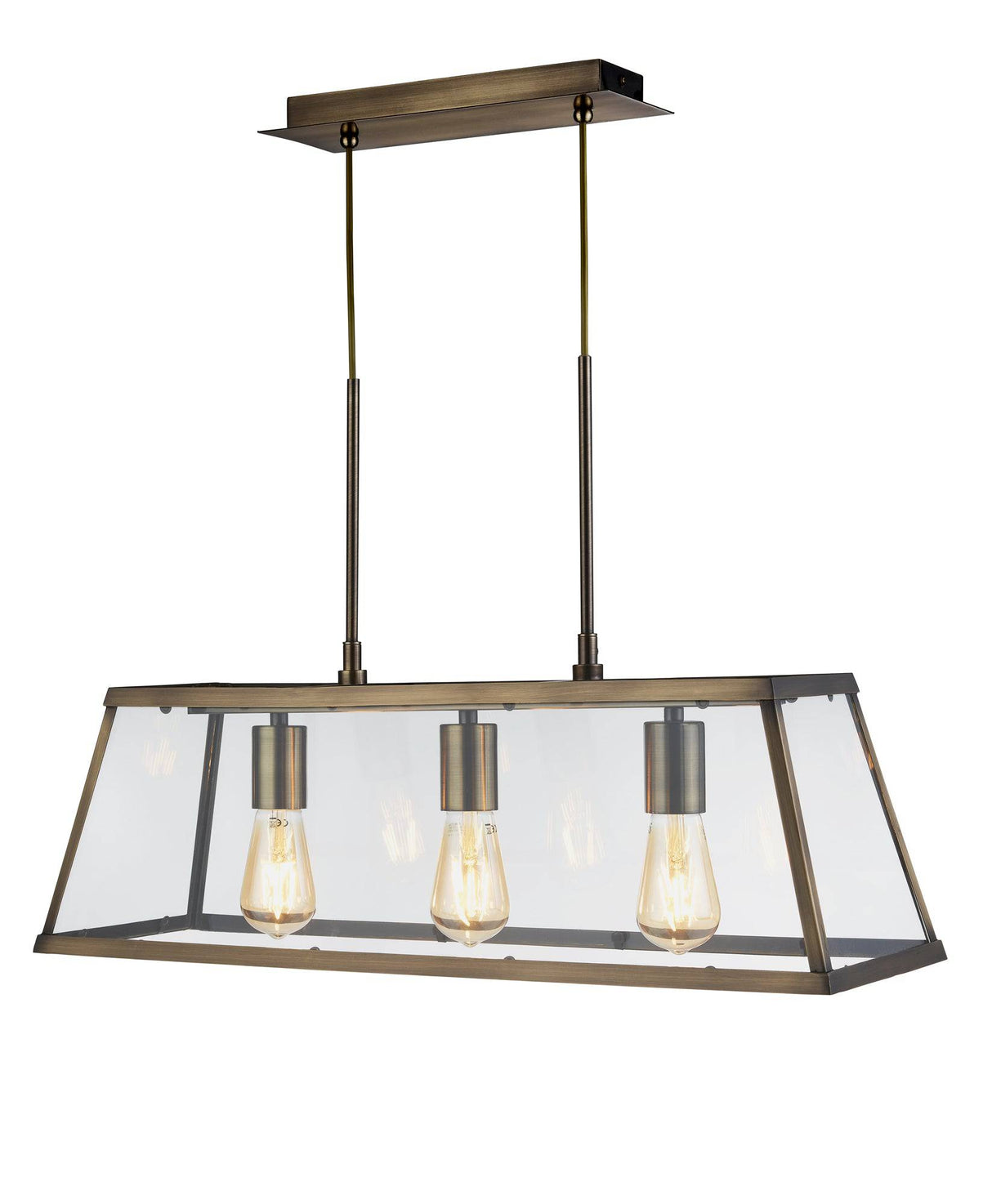 Voyager 3Lt Bar Pendant - Antique Brass Metal & Glass - Comet Lighting