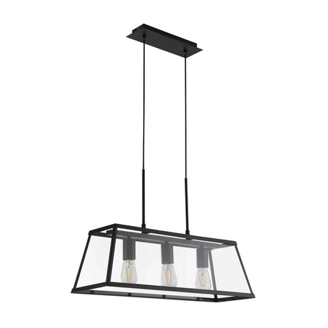 Voyager 3Lt Bar Pendant - Black Metal & Glass - Comet Lighting