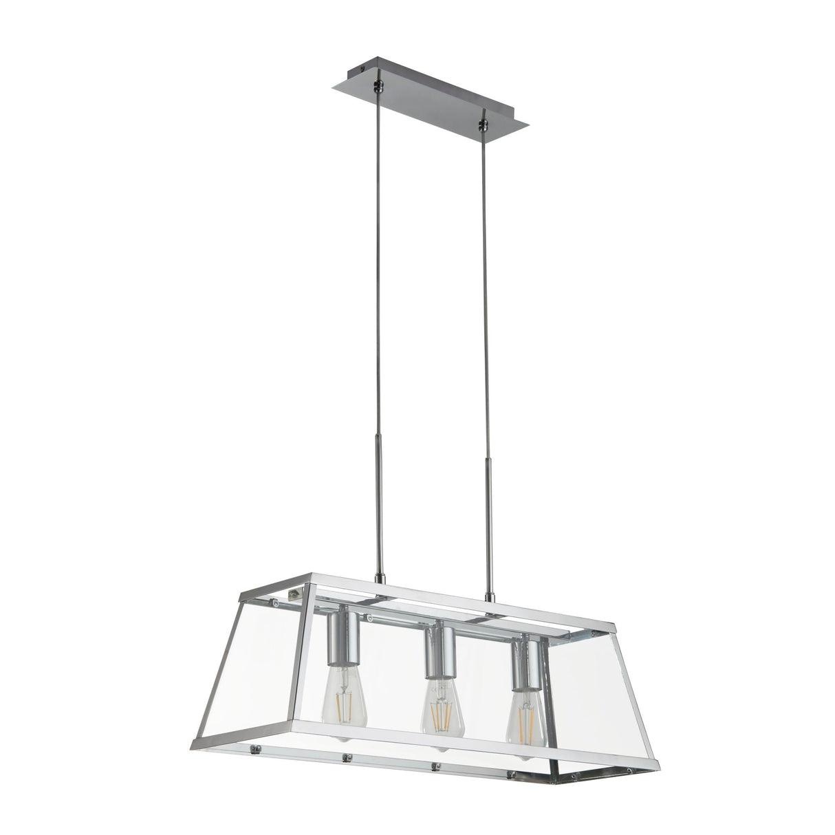 Voyager 3Lt Bar Pendant - Chrome Metal & Glass - Comet Lighting