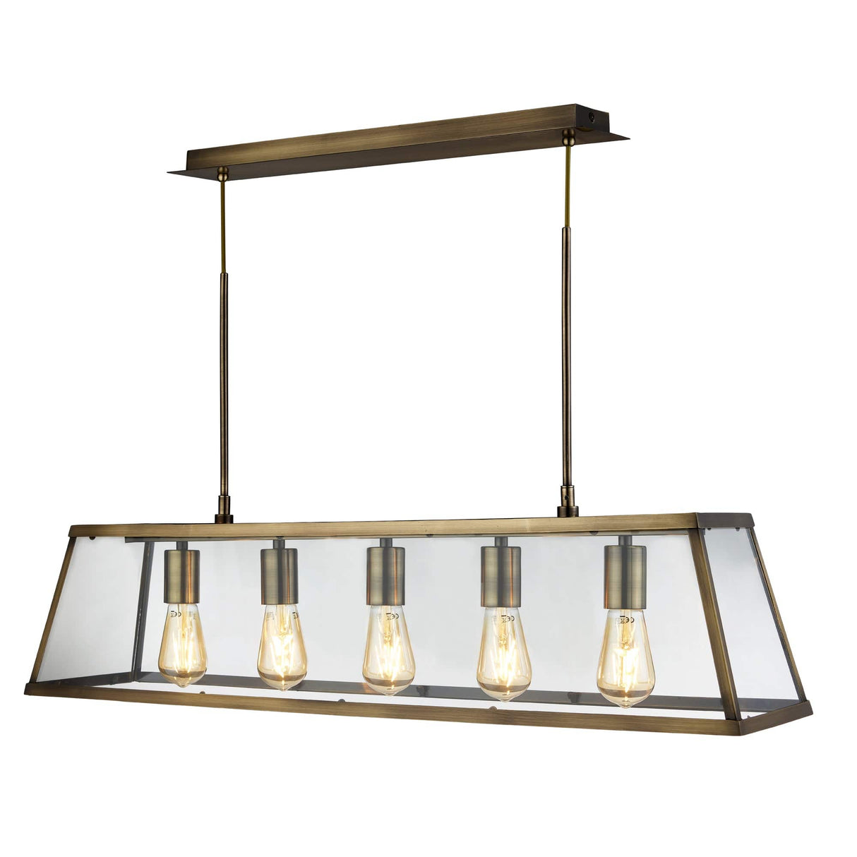 Voyager 5Lt Bar Pendant - Antique Brass Metal & Glass - Comet Lighting