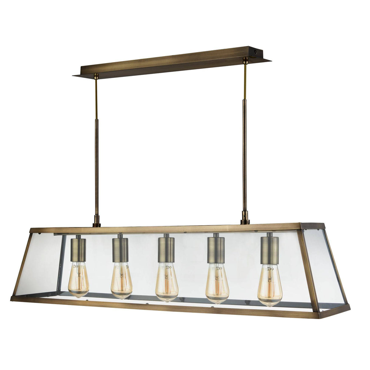 Voyager 5Lt Bar Pendant - Antique Brass Metal & Glass - Comet Lighting