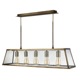 Voyager 5Lt Bar Pendant - Antique Brass Metal & Glass - Comet Lighting