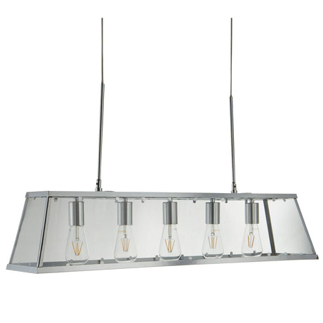 Voyager 5Lt Bar Pendant - Chrome Metal & Glass - Comet Lighting