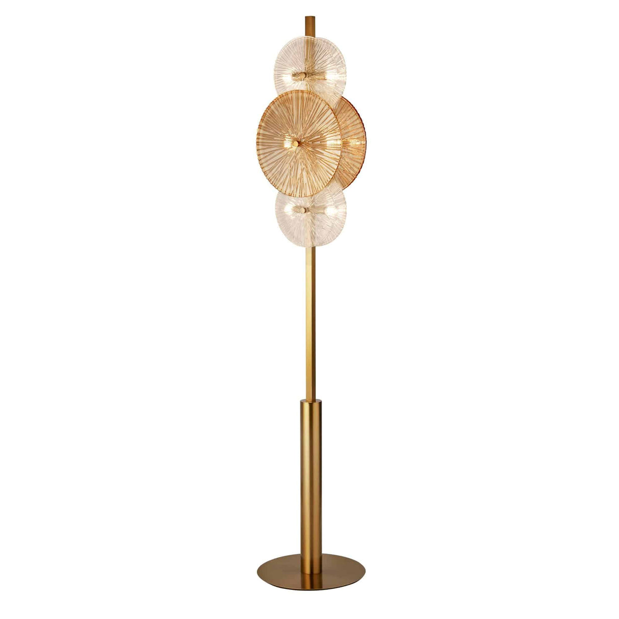 Wagon Wheel 6Lt Floor Lamp- Bronze Metal, Clear, Amber Glass - Comet Lighting