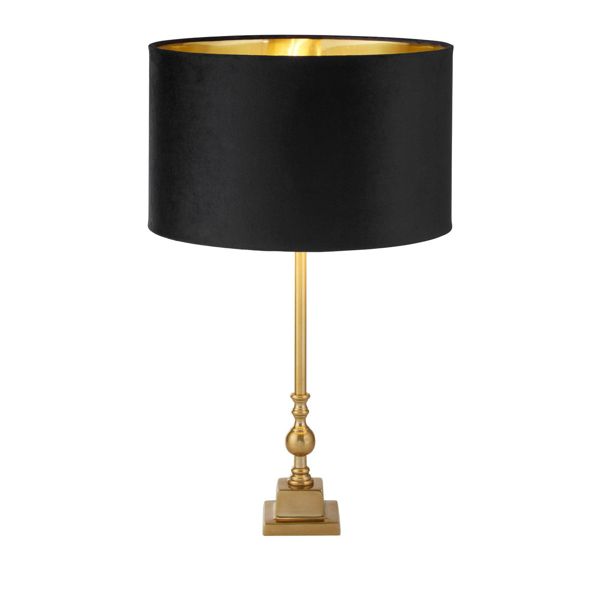 Whitby Table Lamp - Antique Brass Metal & Black Velvet Shade - Comet Lighting