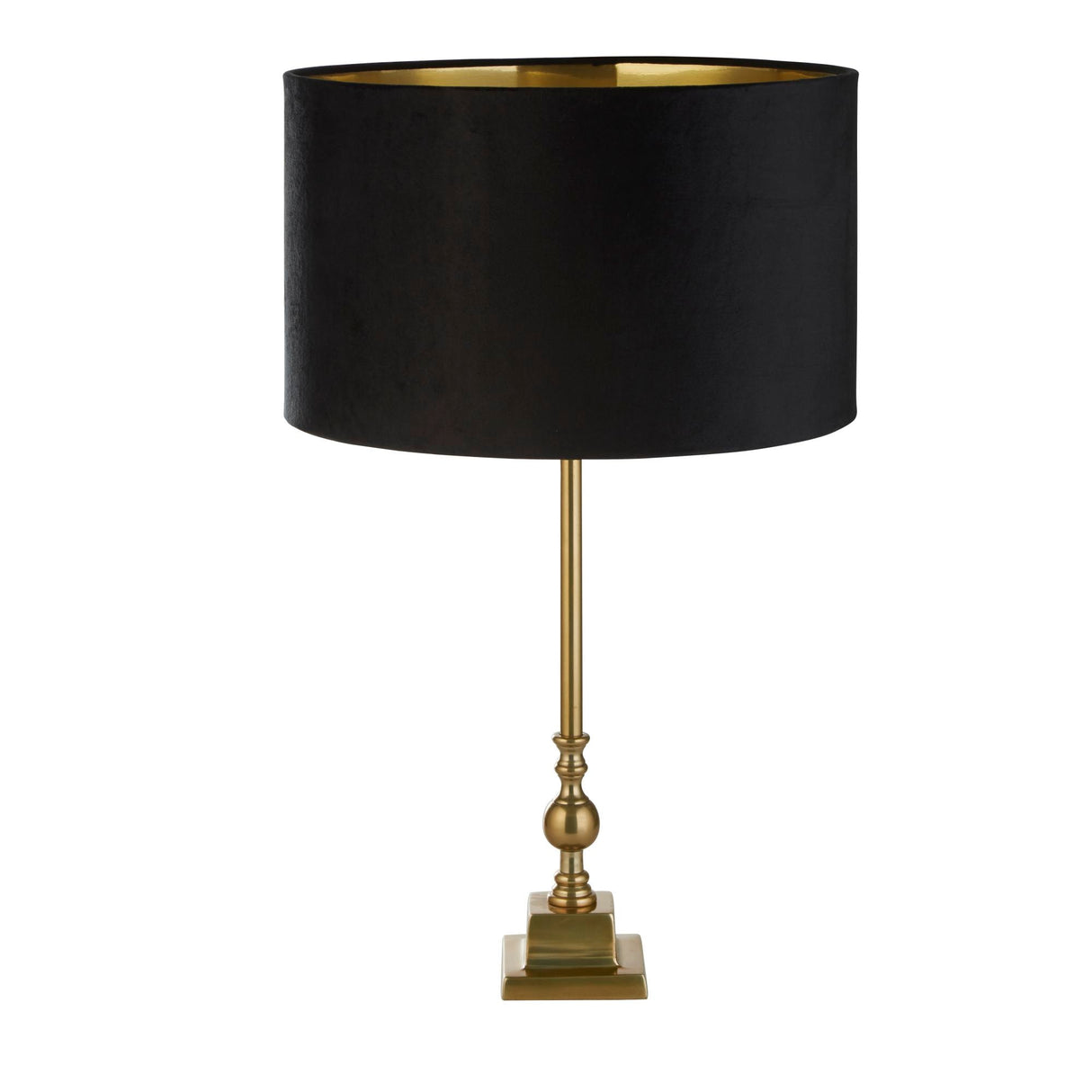 Whitby Table Lamp - Antique Brass Metal & Black Velvet Shade - Comet Lighting