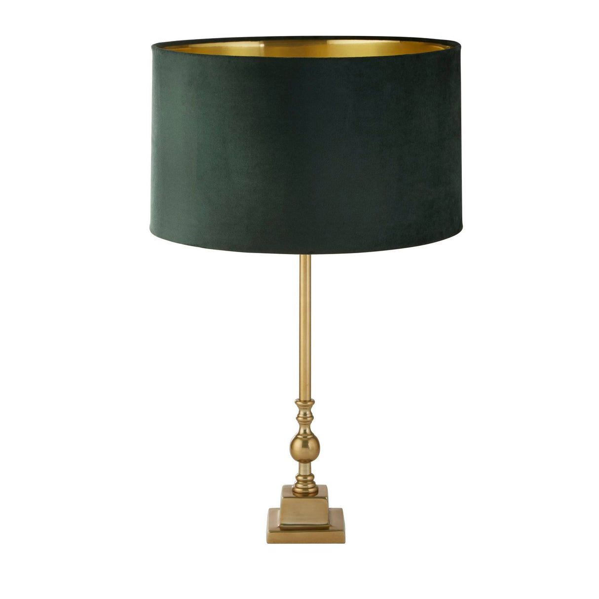 Whitby Table Lamp - Antique Brass Metal & Green Velvet Shade - Comet Lighting