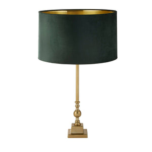 Whitby Table Lamp - Antique Brass Metal & Green Velvet Shade - Comet Lighting