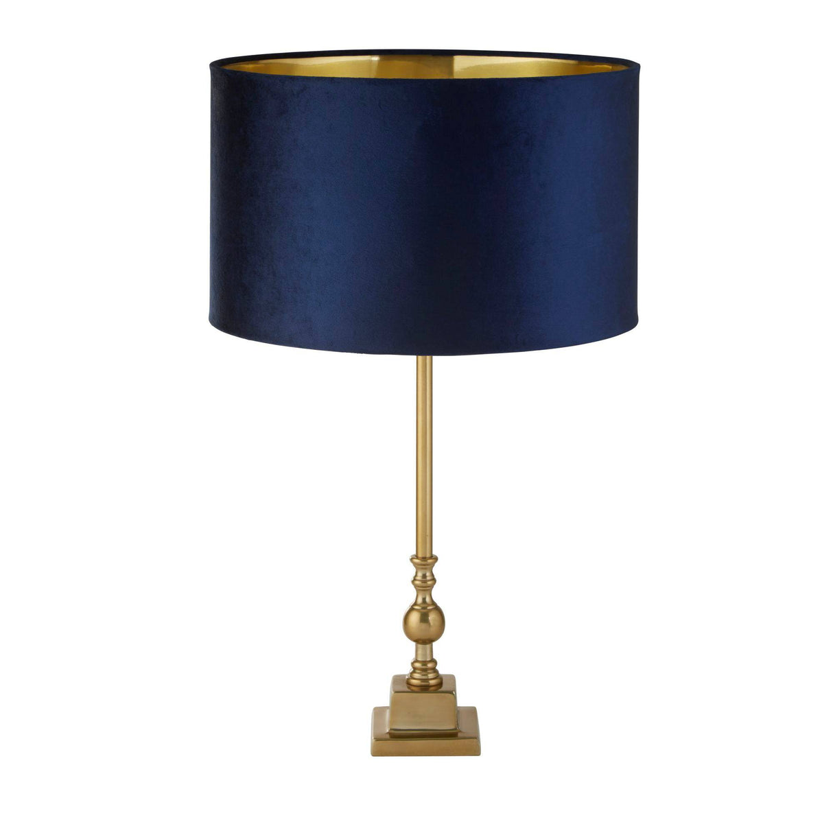 Whitby Table Lamp - Antique Brass Metal & Navy Velvet Shade - Comet Lighting