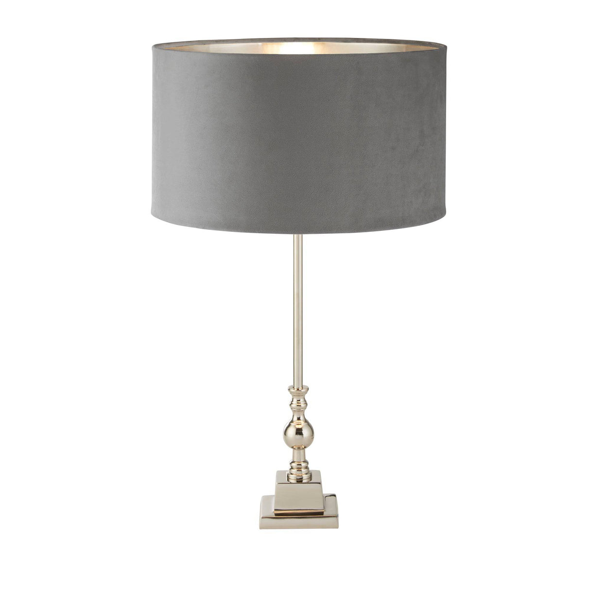 Whitby Table Lamp - Chrome Metal & Light Grey Velvet Shade - Comet Lighting