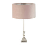 Whitby Table Lamp - Chrome Metal & Pink Velvet Shade - Comet Lighting