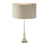 Whitby Table Lamp - Chrome Metal & Taupe Velvet Shade - Comet Lighting