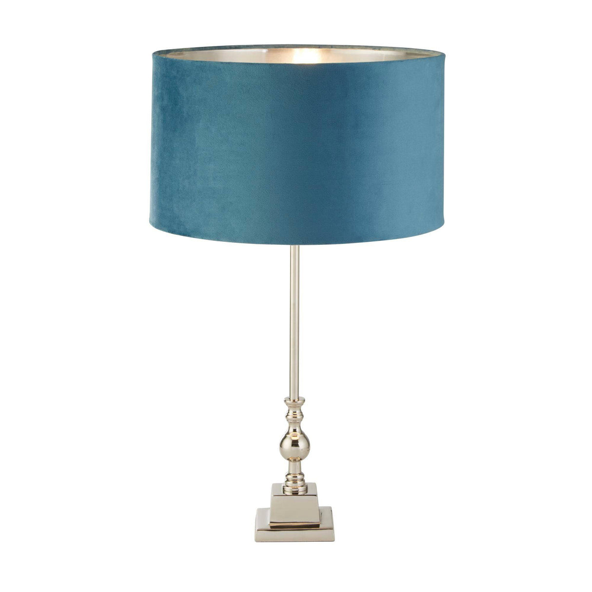 Whitby Table Lamp - Chrome Metal & Teal Velvet Shade - Comet Lighting