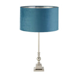 Whitby Table Lamp - Chrome Metal & Teal Velvet Shade - Comet Lighting