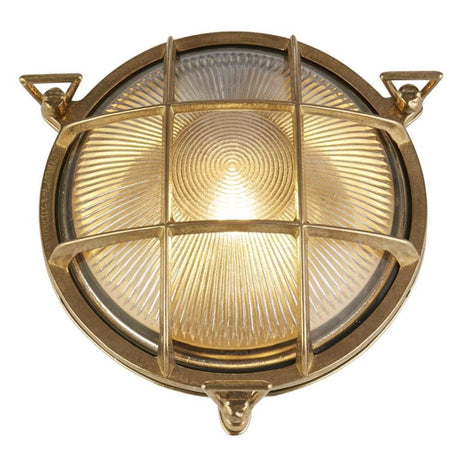 Bulkhead Round Outdoor Light - Solid Brass & Ribbed Glass