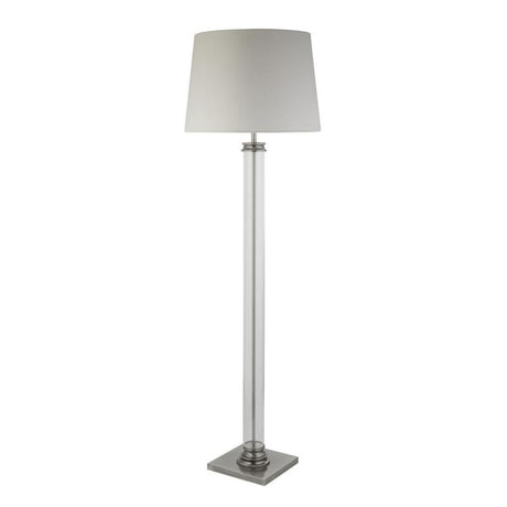 Pedestal Floor Lamp - Satin Silver, Glass & Cream Fabric