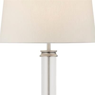Pedestal Floor Lamp - Satin Silver, Glass & Cream Fabric