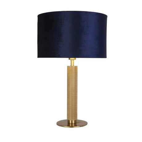 London Table Lamp - Knurled Brass & Navy Velvet Shade