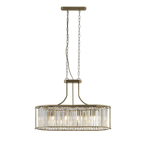 Victoria 5Lt Oval Pendant - Antique Brass & Clear Crystal