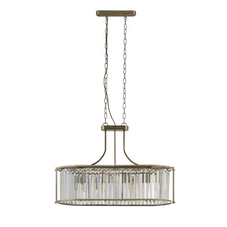 Victoria 5Lt Oval Pendant - Antique Brass & Clear Crystal