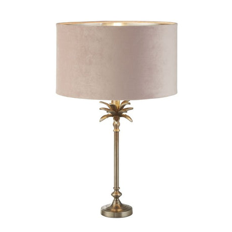 Palm Table Lamp - Antique Nickel Metal & Pink Velvet Shade