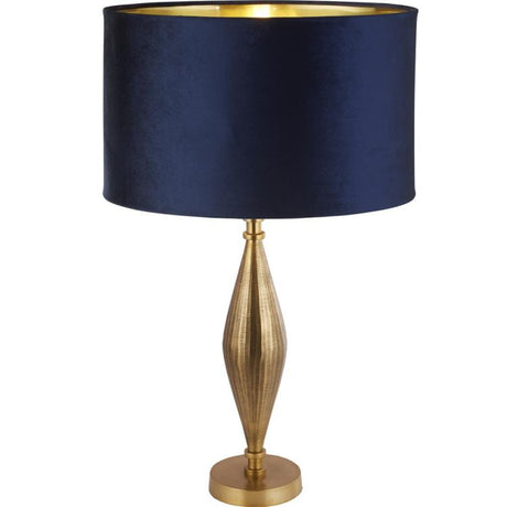 Rye Table Lamp - Antique Brass Metal & Navy Velvet Shade