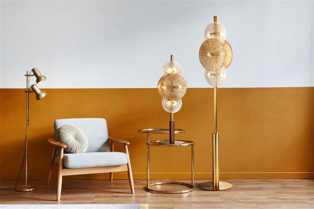 Wagon Wheel 6Lt Floor Lamp- Bronze Metal, Clear, Amber Glass