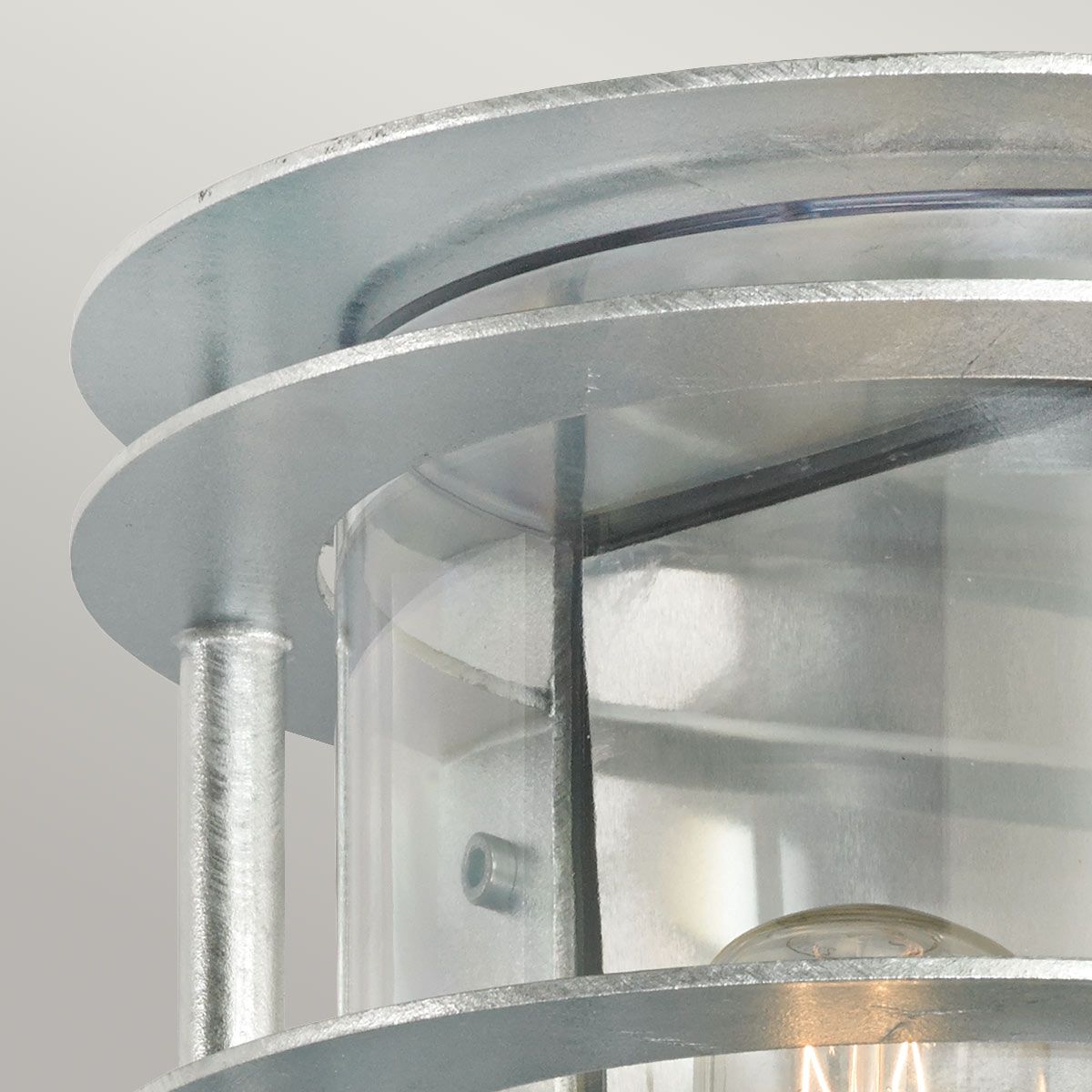 Stockholm 1 Light Flush Light - Galvanised With Clear Glass - Comet Lighting