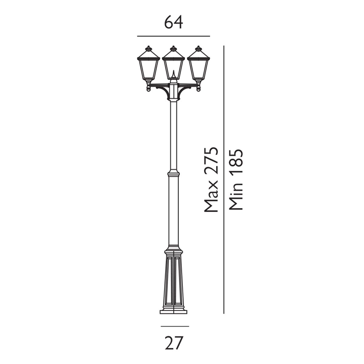 Turin 3 Light Triple Lamp Post - Black - Comet Lighting