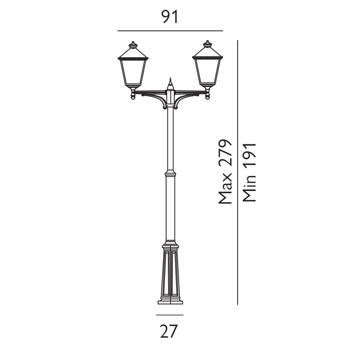 Turin Grande 2 Light Twin Lamp Post - Black - Comet Lighting